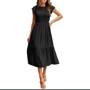 Merokeety Black Flutter Sleeve Dress